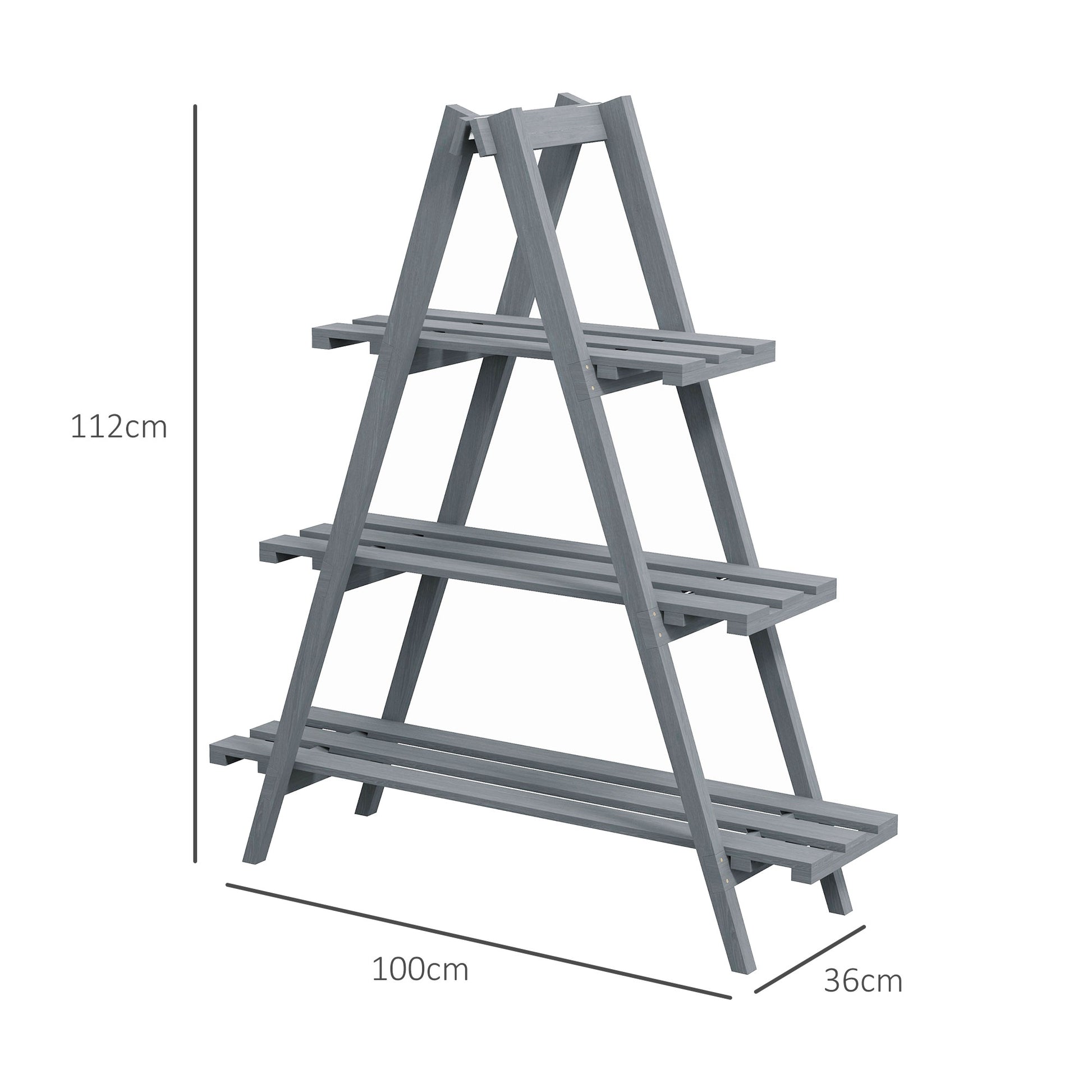 Foldable 3-Tier Wooden Plant Stand Pot Holder with A-Frame for Indoor Outdoor Living Room Garden Balcony 100x36x112 cm Gray