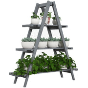 Foldable 3-Tier Wooden Plant Stand Pot Holder with A-Frame for Indoor Outdoor Living Room Garden Balcony 100x36x112 cm Gray