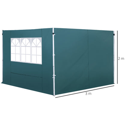 2 Side Walls for 3x3m Tent Gazebo Oxford Fabric with Window Total Measurements 300x200cm Dark Green