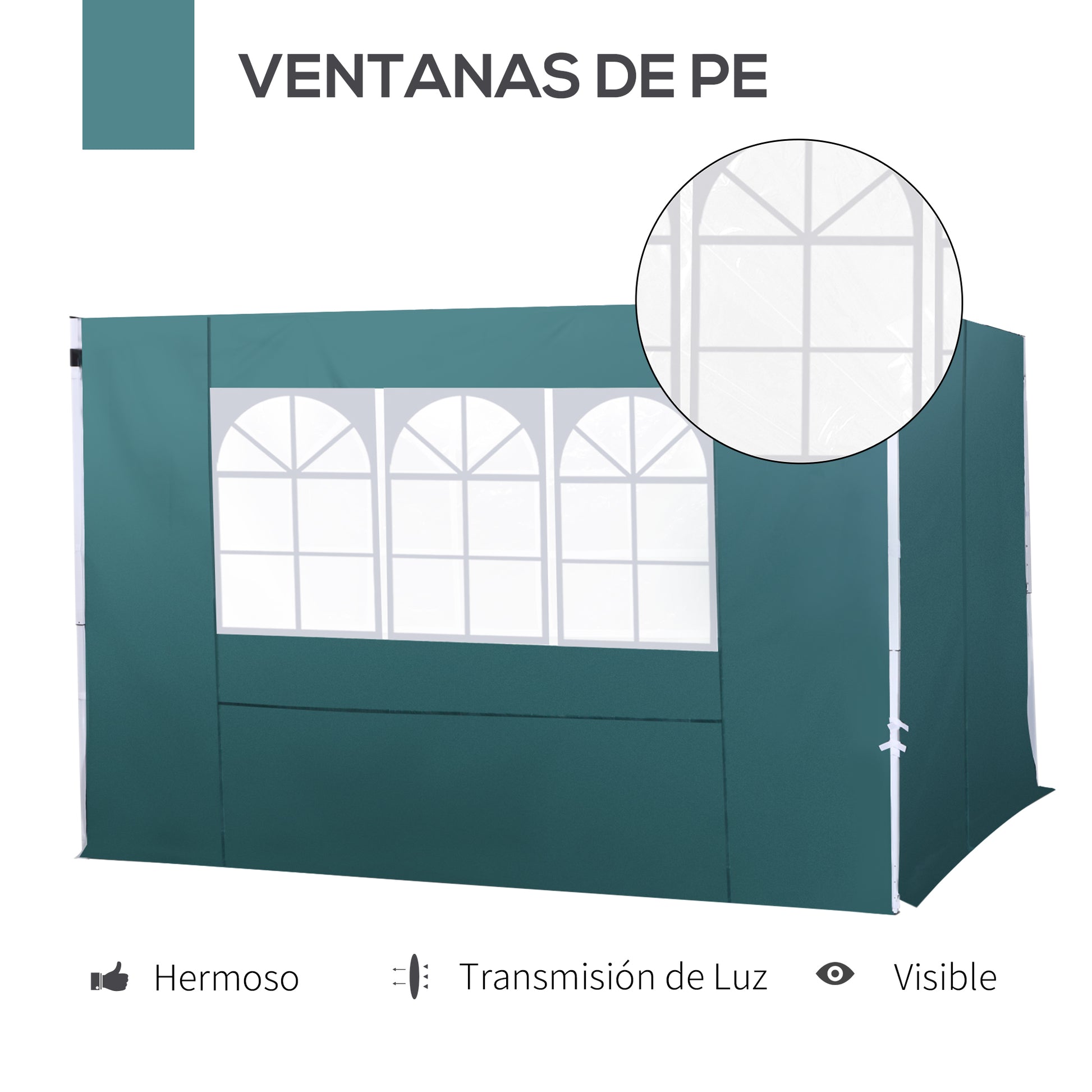 2 Side Walls for 3x3m Tent Gazebo Oxford Fabric with Window Total Measurements 300x200cm Dark Green