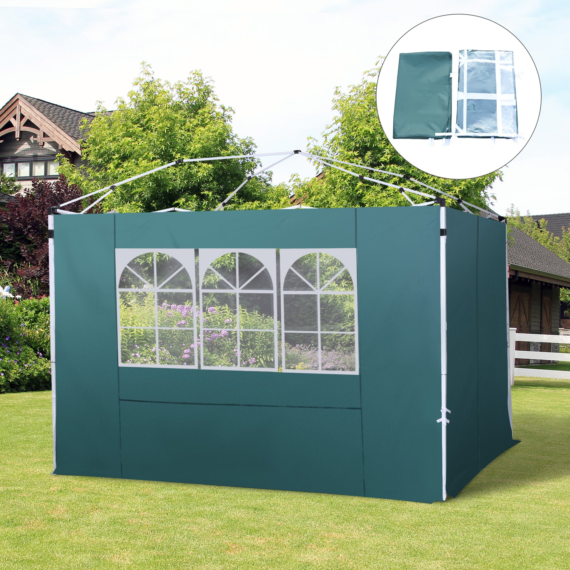 2 Side Walls for 3x3m Tent Gazebo Oxford Fabric with Window Total Measurements 300x200cm Dark Green