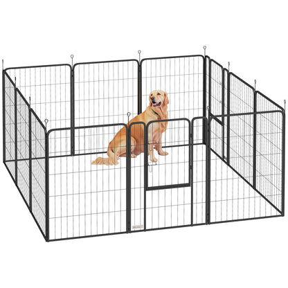 Puppy Playpen Puppy Enclosure with 12 Panels 68x100 cm Each Door Ground Stakes Flexible Foldable Protective Cover Free-Range Enclosure 100cm High Dog Playpen Indoors Outdoors Puppy Fence for Dog Cat
