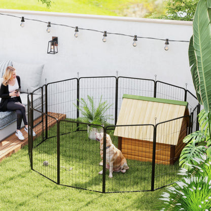 Puppy Playpen Puppy Enclosure with 12 Panels 68x100 cm Each Door Ground Stakes Flexible Foldable Protective Cover Free-Range Enclosure 100cm High Dog Playpen Indoors Outdoors Puppy Fence for Dog Cat