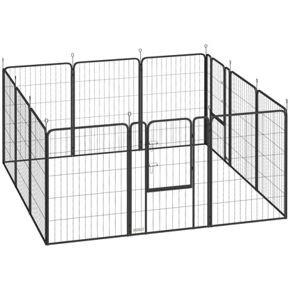 Puppy Playpen Puppy Enclosure with 12 Panels 68x100 cm Each Door Ground Stakes Flexible Foldable Protective Cover Free-Range Enclosure 100cm High Dog Playpen Indoors Outdoors Puppy Fence for Dog Cat
