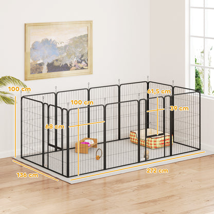 Puppy Playpen Puppy Enclosure with 12 Panels 68x100 cm Each Door Ground Stakes Flexible Foldable Protective Cover Free-Range Enclosure 100cm High Dog Playpen Indoors Outdoors Puppy Fence for Dog Cat