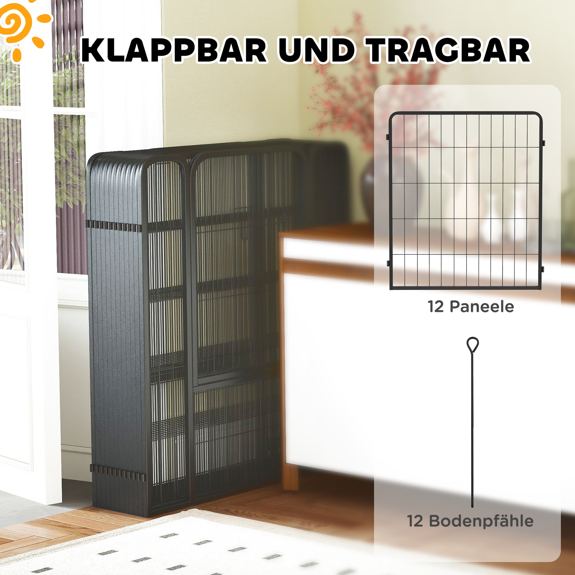 Puppy Playpen Puppy Enclosure with 12 Panels 68x100 cm Each Door Ground Stakes Flexible Foldable Protective Cover Free-Range Enclosure 100cm High Dog Playpen Indoors Outdoors Puppy Fence for Dog Cat