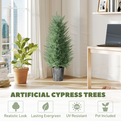 Set of 2 Large 35.4 in Artificial Cypress Trees in Pots – Lifelike Plastic Faux Plants for Living Room, Bedroom, Office, Patio • Modern Décor • Gift