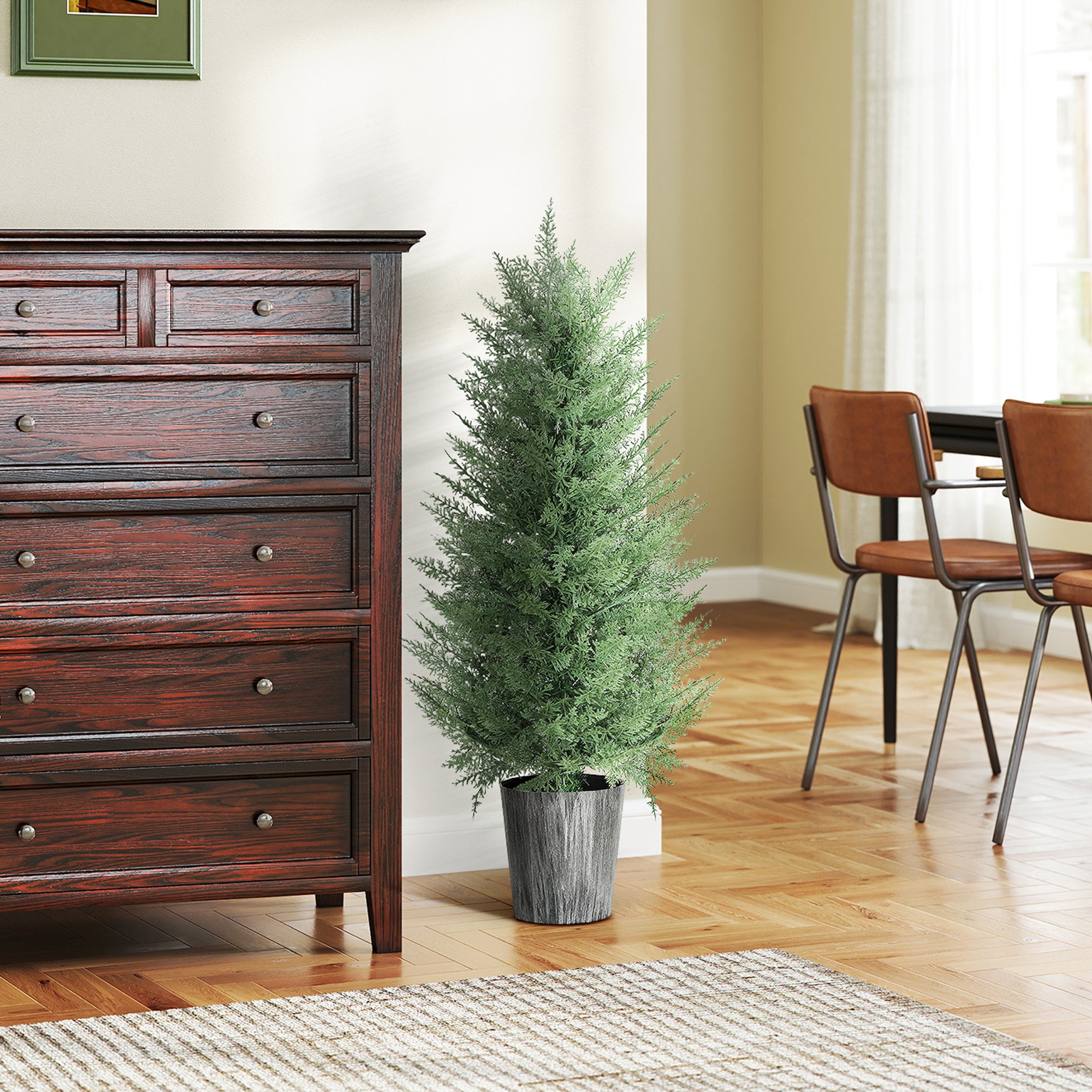 Set of 2 Large 35.4 in Artificial Cypress Trees in Pots – Lifelike Plastic Faux Plants for Living Room, Bedroom, Office, Patio • Modern Décor • Gift