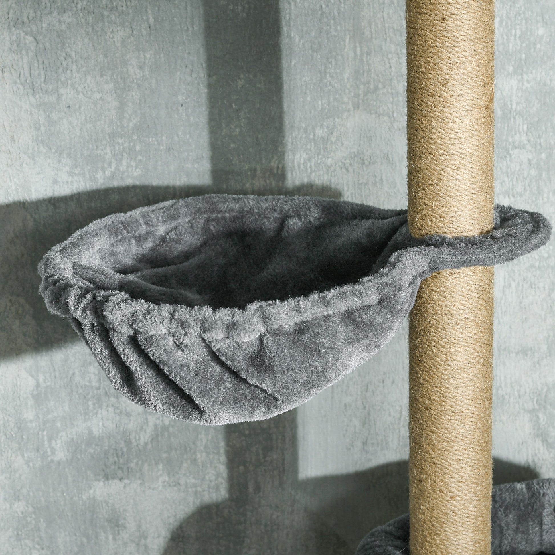 Floor-to-Ceiling Cat Tree 230-250cm Cat Scratching Tree with Adjustable Height Multiple Platforms Baskets Hammock Hanging Balls Gray