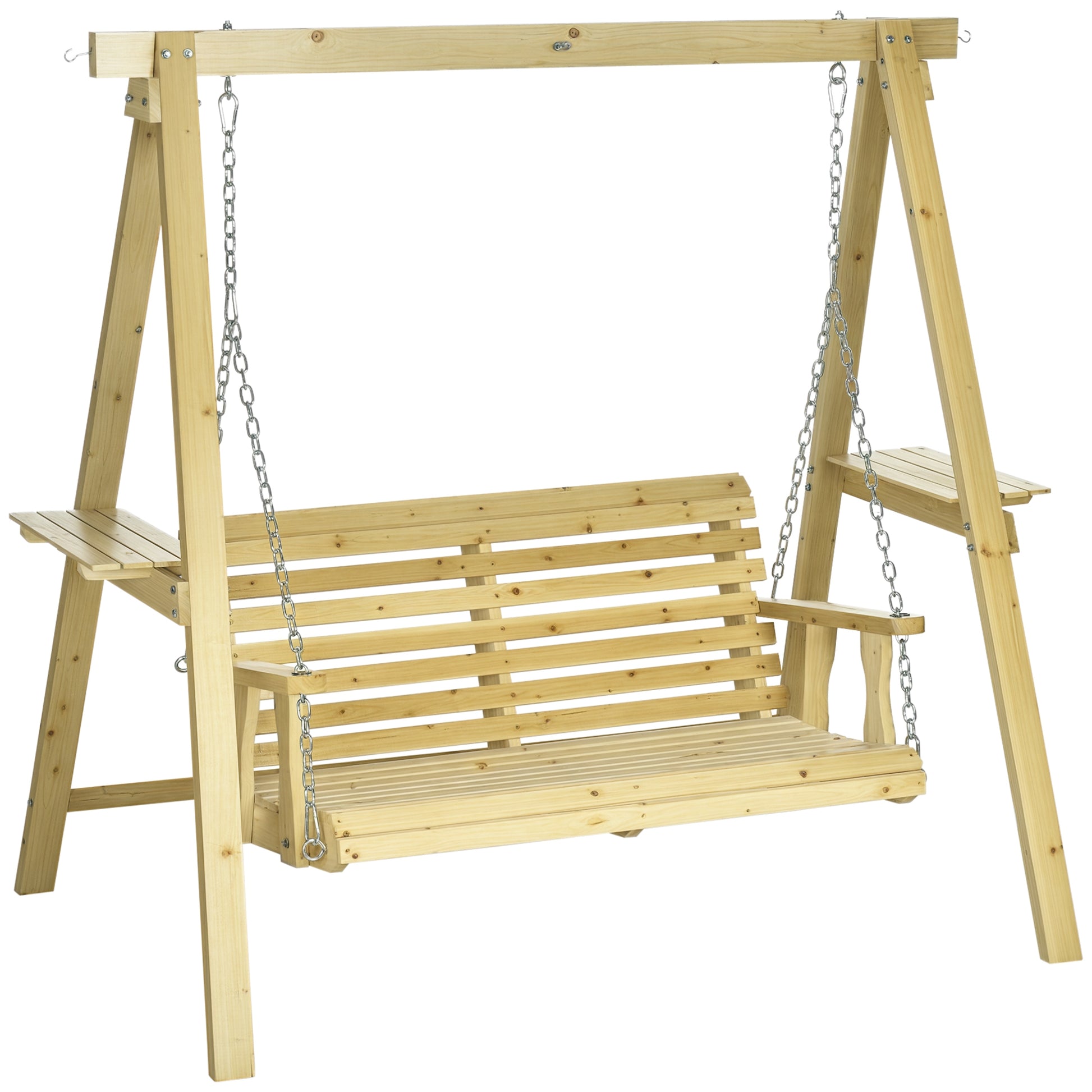 Height Adjustable 2-Seater Wooden Garden Swing - 190 x 120 x 171 cm