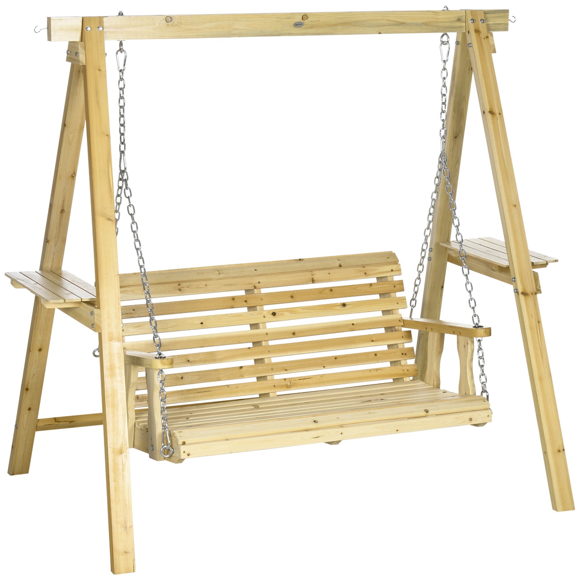 Height Adjustable 2-Seater Wooden Garden Swing - 190 x 120 x 171 cm