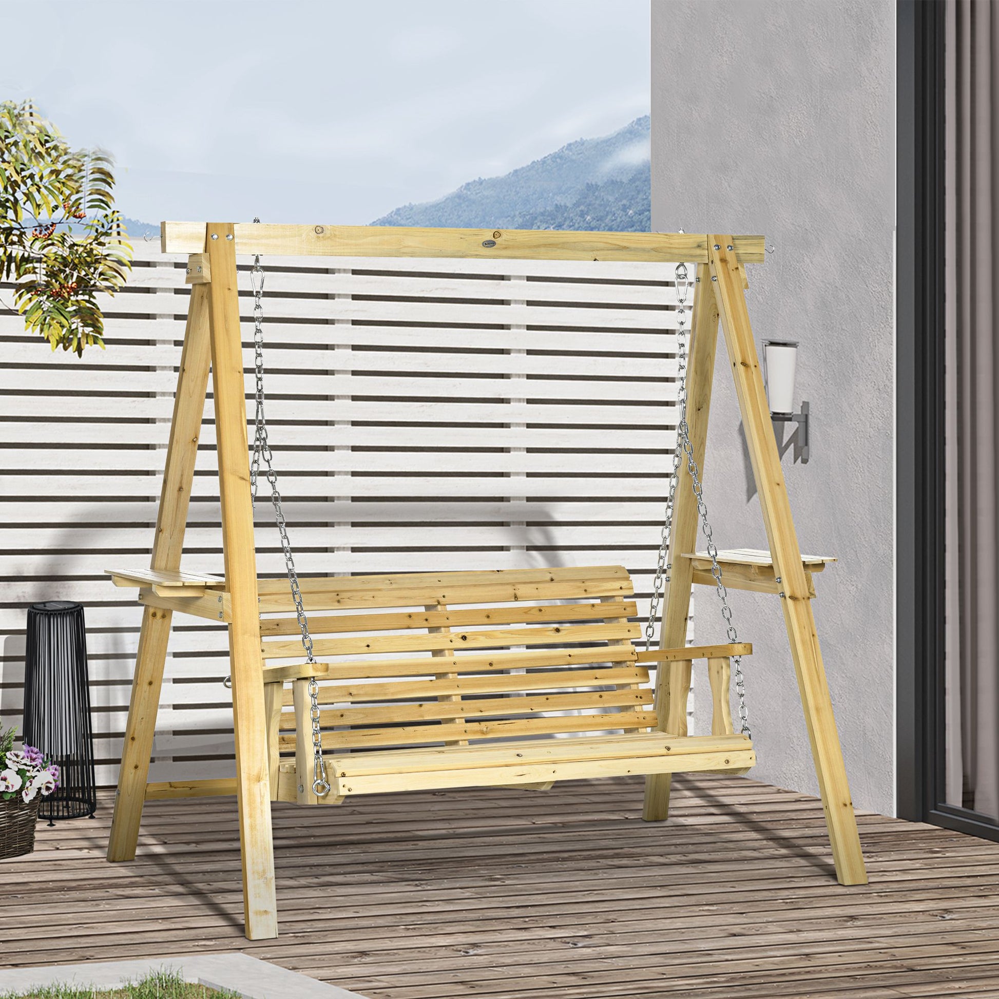Height Adjustable 2-Seater Wooden Garden Swing - 190 x 120 x 171 cm