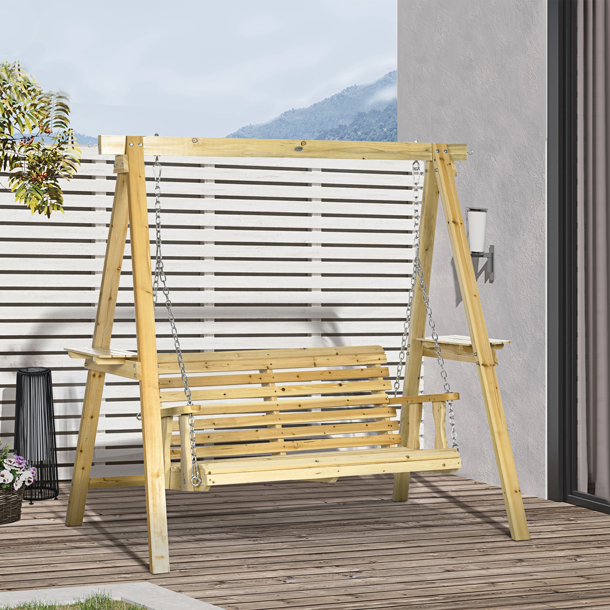 Height Adjustable 2-Seater Wooden Garden Swing - 190 x 120 x 171 cm