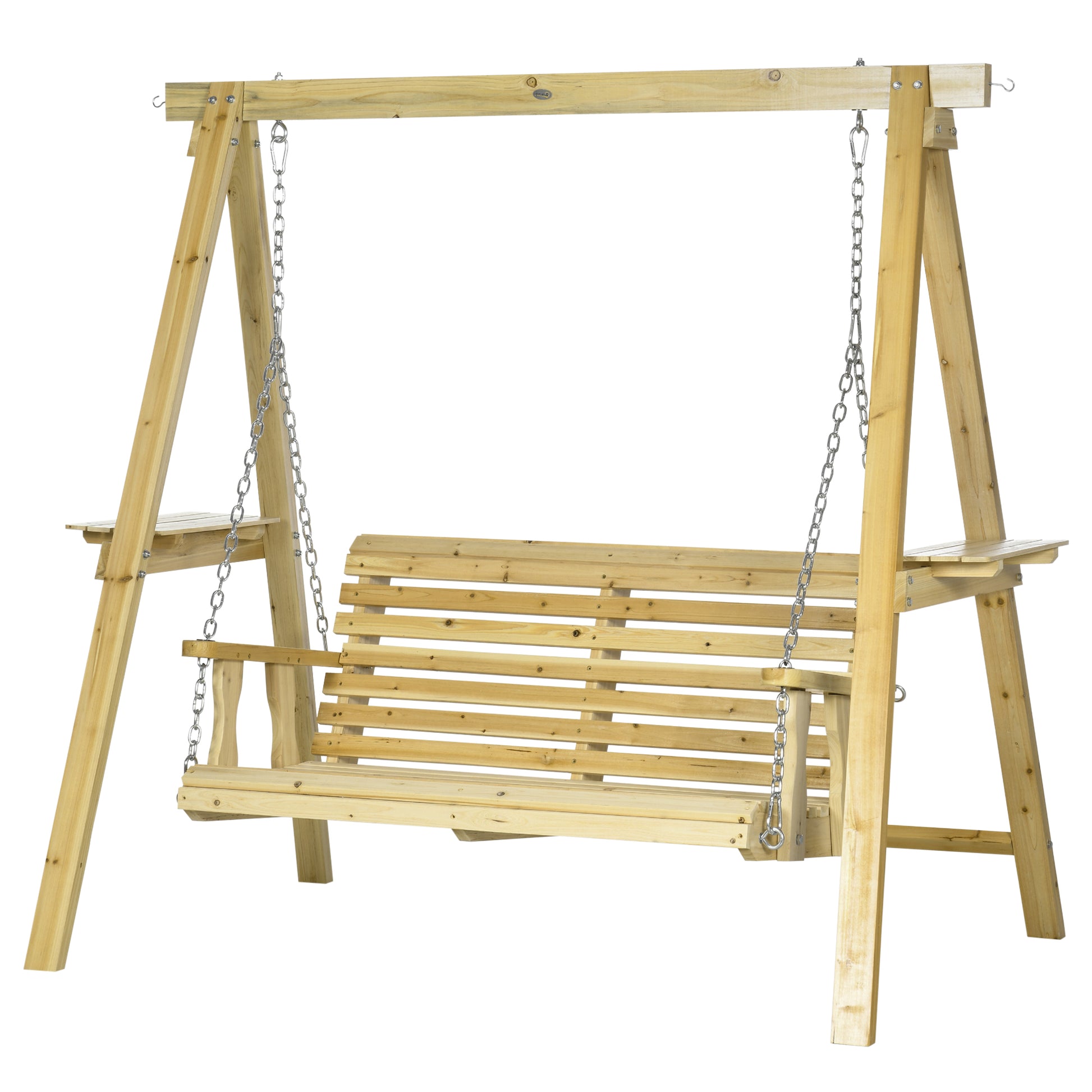 Height Adjustable 2-Seater Wooden Garden Swing - 190 x 120 x 171 cm