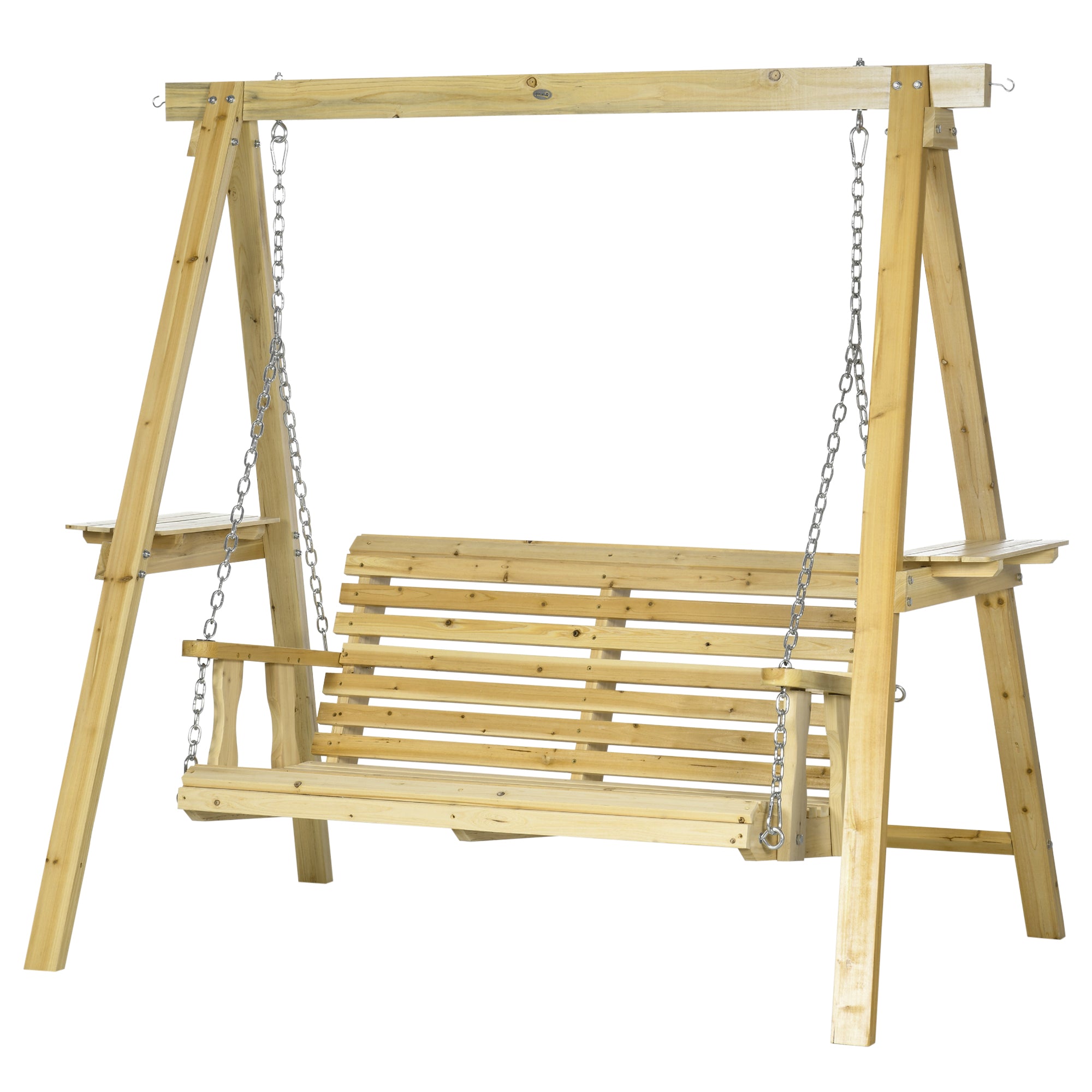 Height Adjustable 2-Seater Wooden Garden Swing - 190 x 120 x 171 cm
