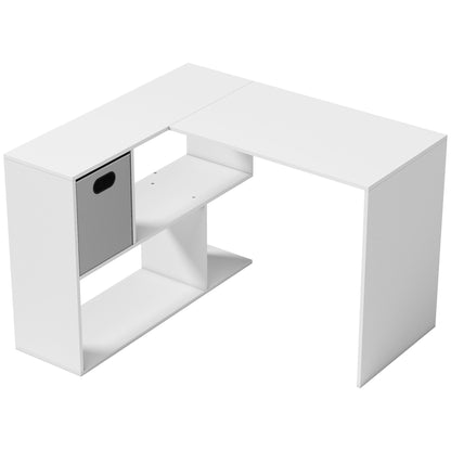 L-Shaped Corner Desk, 43.3 x 39.4 x 29.5 in — Computer Desk with Fabric Drawer & Open Shelves, White