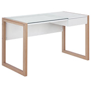 Computer Desk Writing Desk Modern Design with Tempered Glass Tabletop Drawer Combination of Styles for Office Study 120x60x75 cm White