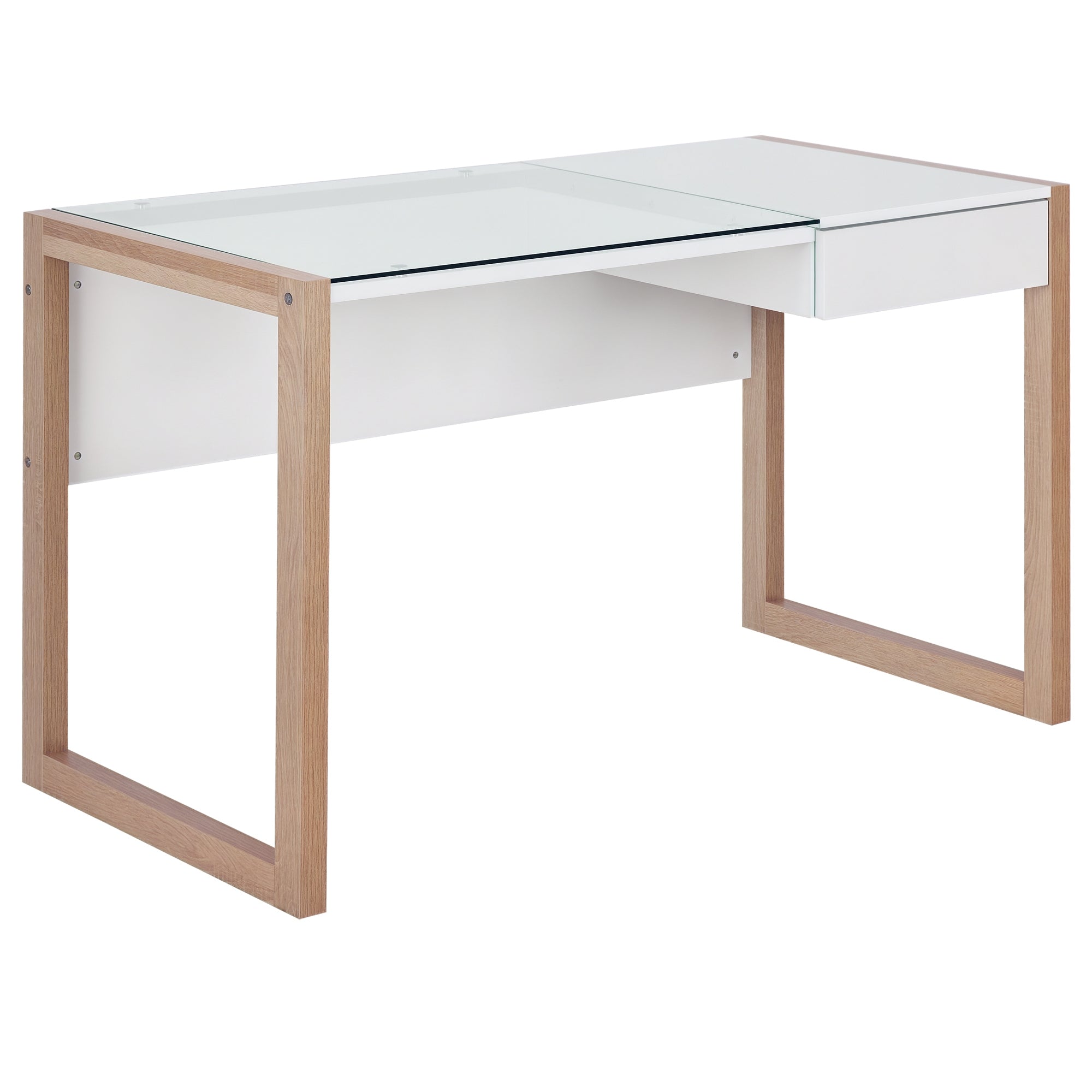 Computer Desk Writing Desk Modern Design with Tempered Glass Tabletop Drawer Combination of Styles for Office Study 120x60x75 cm White