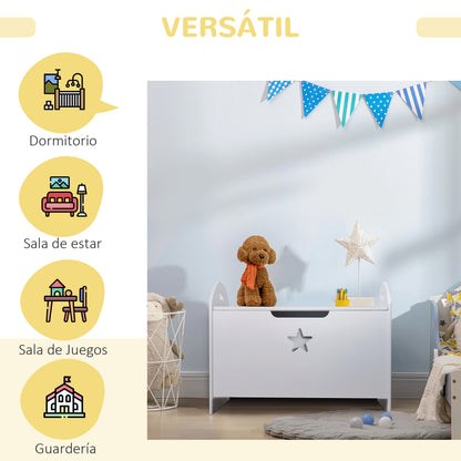 Children's Toy Storage Organizer Box Reversible Lid Design with Safety 62x40x46.5 cm Spacious Space Load 20 kg White