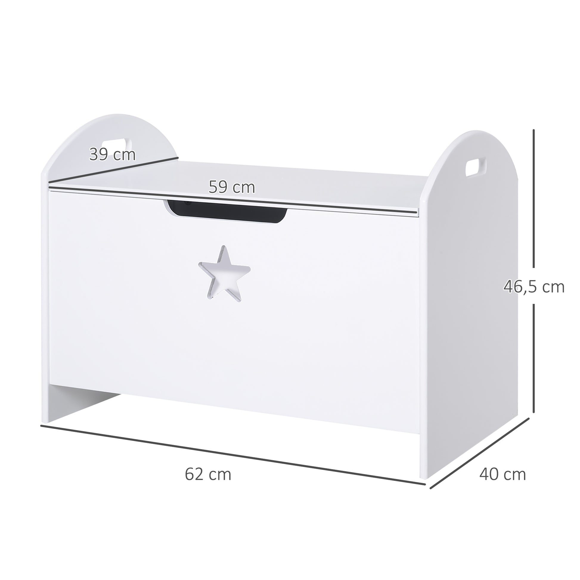 Children's Toy Storage Organizer Box Reversible Lid Design with Safety 62x40x46.5 cm Spacious Space Load 20 kg White
