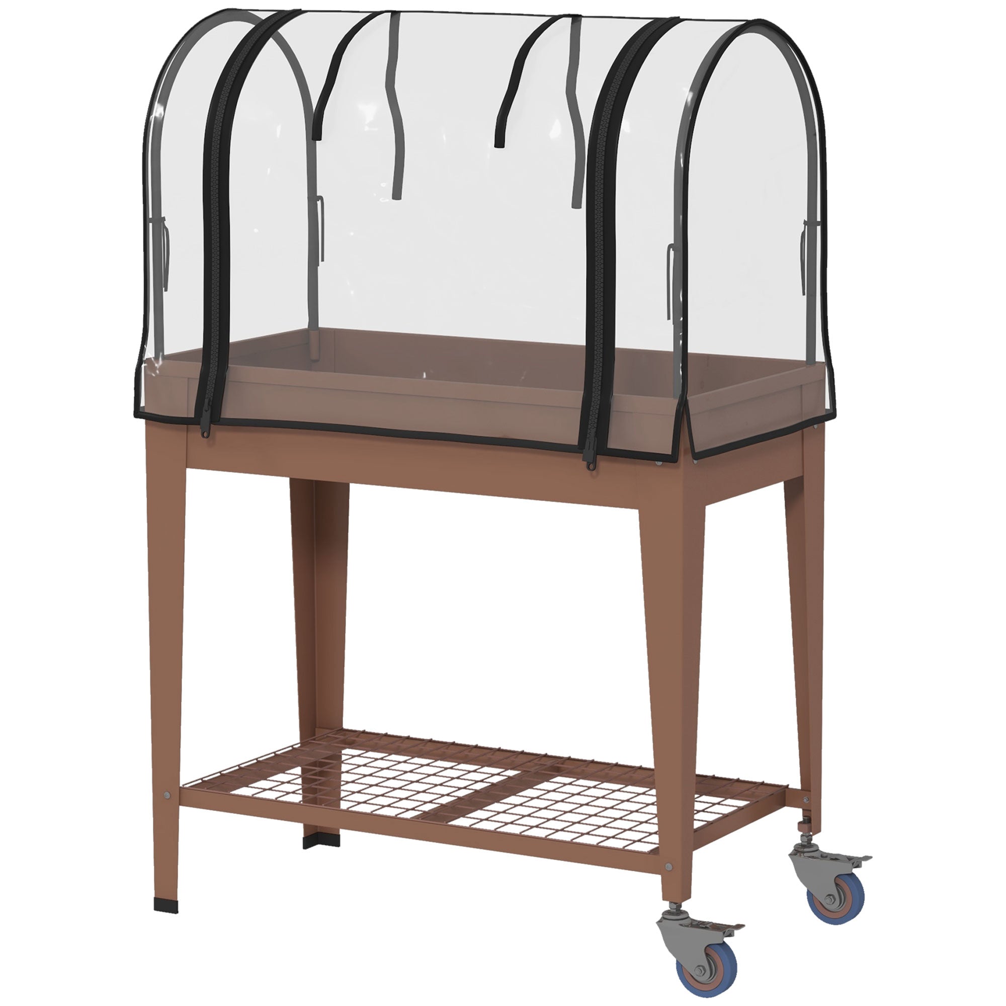 Raised Garden Bed with Wheels 80x40x120 cm Elevated Urban Garden with Greenhouse Cover and Bottom Shelf for Cultivating Plants Flowers Vegetables Brown