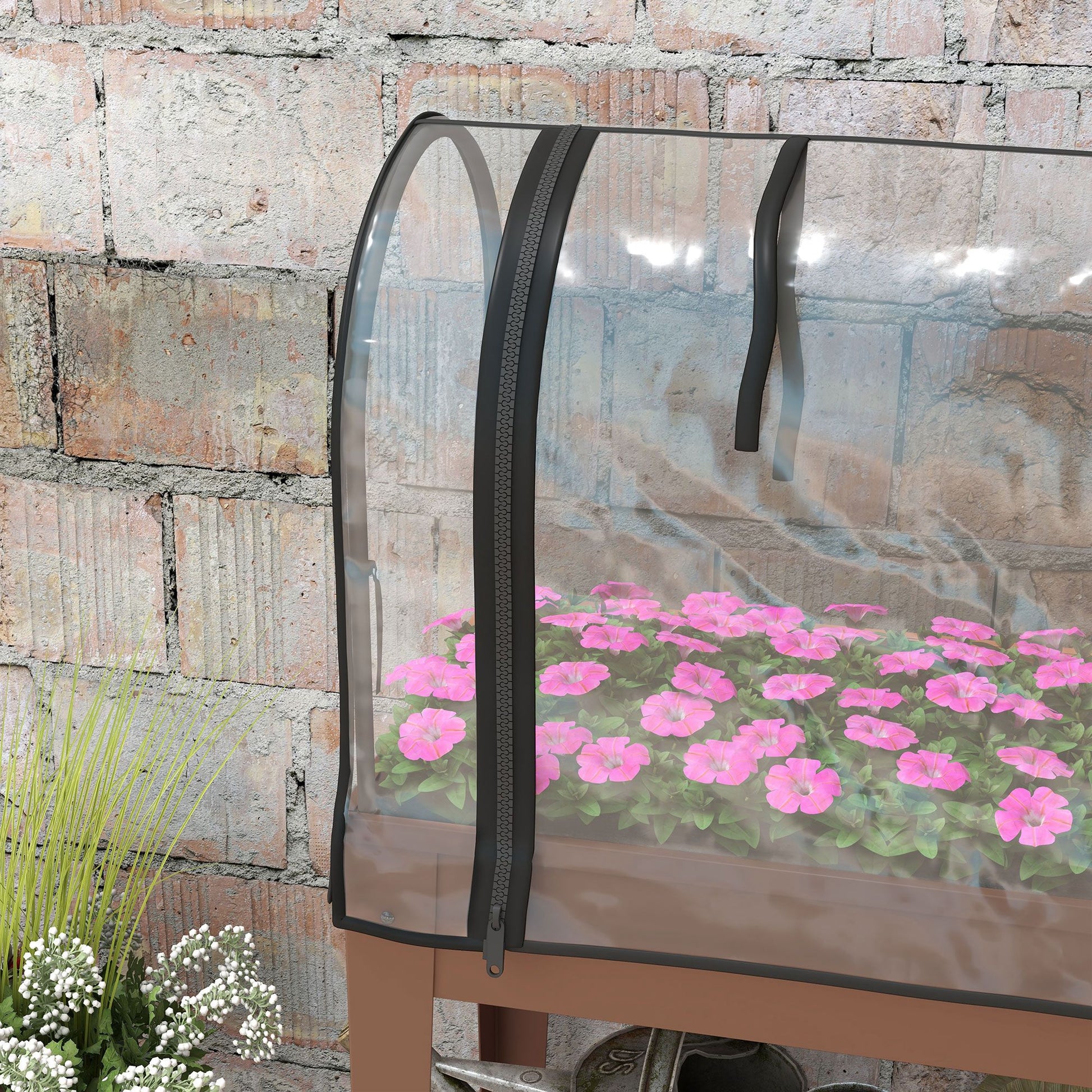 Raised Garden Bed with Wheels 80x40x120 cm Elevated Urban Garden with Greenhouse Cover and Bottom Shelf for Cultivating Plants Flowers Vegetables Brown