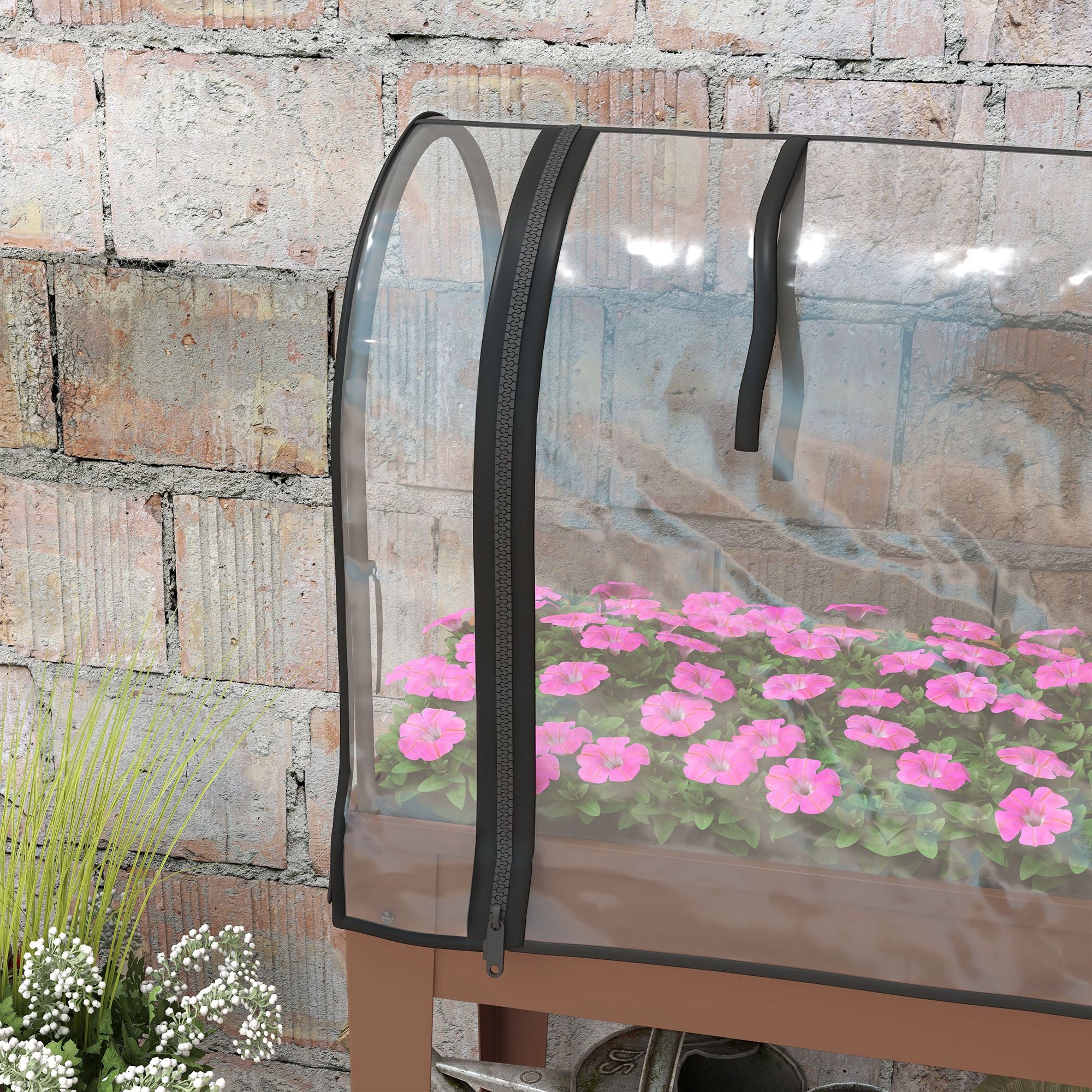 Raised Garden Bed with Wheels 80x40x120 cm Elevated Urban Garden with Greenhouse Cover and Bottom Shelf for Cultivating Plants Flowers Vegetables Brown