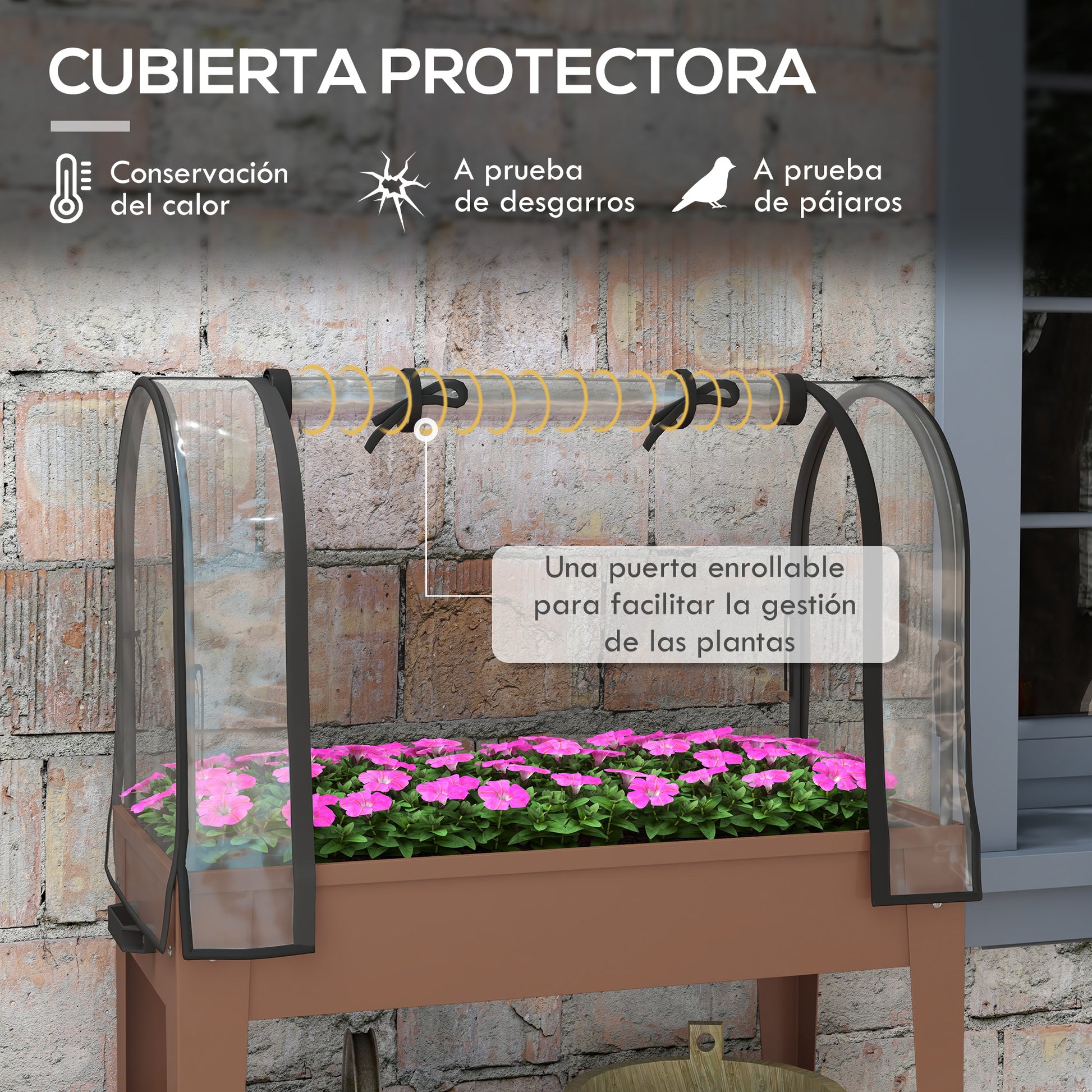 Raised Garden Bed with Wheels 80x40x120 cm Elevated Urban Garden with Greenhouse Cover and Bottom Shelf for Cultivating Plants Flowers Vegetables Brown