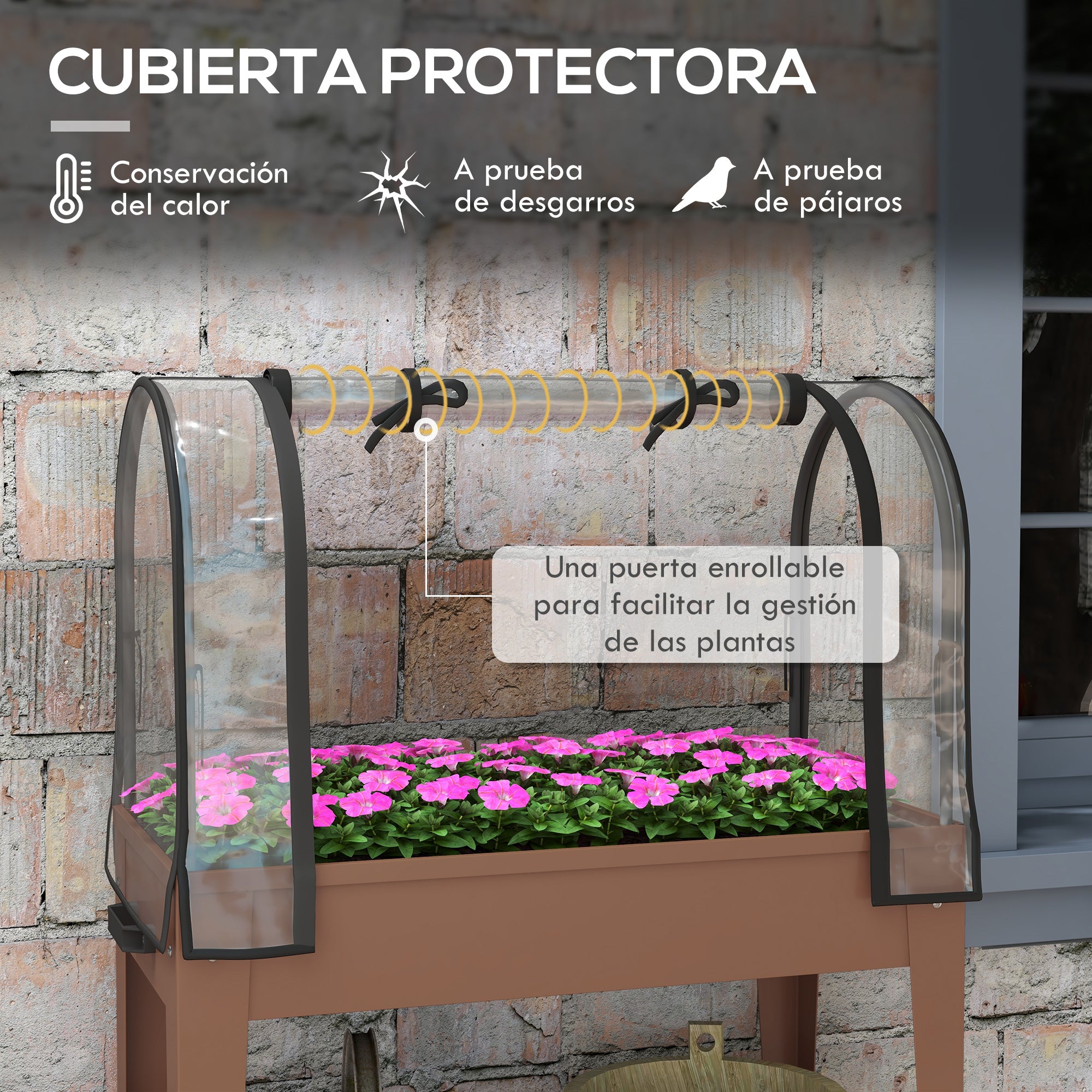 Raised Garden Bed with Wheels 80x40x120 cm Elevated Urban Garden with Greenhouse Cover and Bottom Shelf for Cultivating Plants Flowers Vegetables Brown