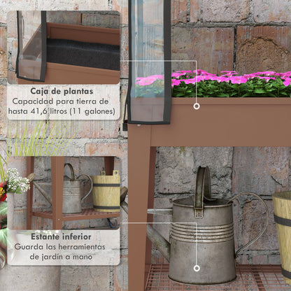 Raised Garden Bed with Wheels 80x40x120 cm Elevated Urban Garden with Greenhouse Cover and Bottom Shelf for Cultivating Plants Flowers Vegetables Brown