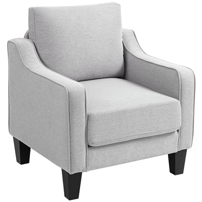Modern Living Room Armchair, Bedroom Armchair in Fabric with Armrests, Thick Padding and Pocket Springs, for Home, Office, and Study, 77x77x86 cm, Light Gray
