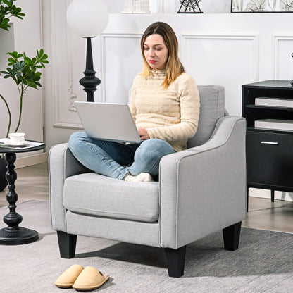 Modern Living Room Armchair, Bedroom Armchair in Fabric with Armrests, Thick Padding and Pocket Springs, for Home, Office, and Study, 77x77x86 cm, Light Gray