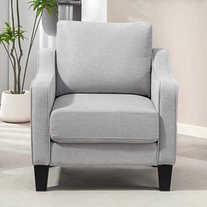 Modern Living Room Armchair, Bedroom Armchair in Fabric with Armrests, Thick Padding and Pocket Springs, for Home, Office, and Study, 77x77x86 cm, Light Gray