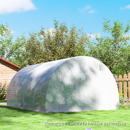 Replacement Cover Garden Tunnel Greenhouse 12 sqm, cover 4 x 3 x 2 m PE Anti-UV waterproof 8 windows + Zip Roll-Up Door White