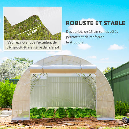 Replacement Cover Garden Tunnel Greenhouse 12 sqm, cover 4 x 3 x 2 m PE Anti-UV waterproof 8 windows + Zip Roll-Up Door White
