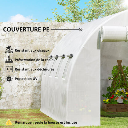 Replacement Cover Garden Tunnel Greenhouse 12 sqm, cover 4 x 3 x 2 m PE Anti-UV waterproof 8 windows + Zip Roll-Up Door White