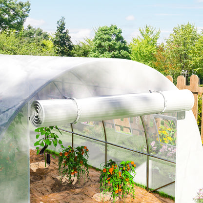 Replacement Cover Garden Tunnel Greenhouse 12 sqm, cover 4 x 3 x 2 m PE Anti-UV waterproof 8 windows + Zip Roll-Up Door White