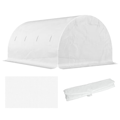 Replacement Cover Garden Tunnel Greenhouse 12 sqm, cover 4 x 3 x 2 m PE Anti-UV waterproof 8 windows + Zip Roll-Up Door White