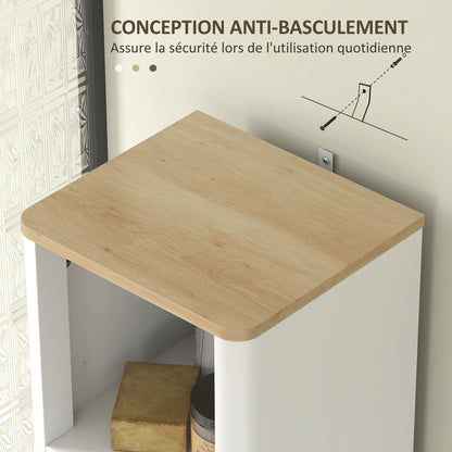 Bathroom Cabinet Column Bathroom Furniture with 3 Open Shelves, Drawer, and 2 Adjustable Shelves for Small Areas 33L x 30W x 170H cm White