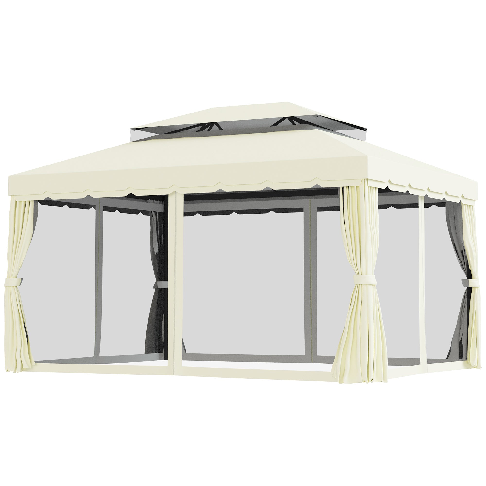 Garden Gazebo Marquee Pavilion Double Roof with Removable Walls and Mosquito Nets 4 x 3 m Cream