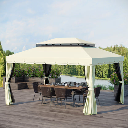 Garden Gazebo Marquee Pavilion Double Roof with Removable Walls and Mosquito Nets 4 x 3 m Cream