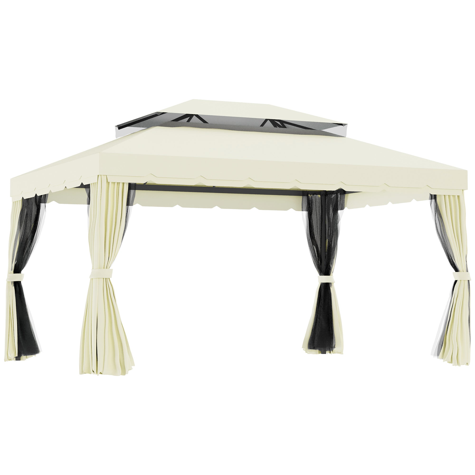 Garden Gazebo Marquee Pavilion Double Roof with Removable Walls and Mosquito Nets 4 x 3 m Cream