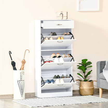 Shoe Cabinet - 3 Folding Doors and Sliding Drawer - dim. 62L x 24W x 135H cm - aluminum handles. Particle Board White