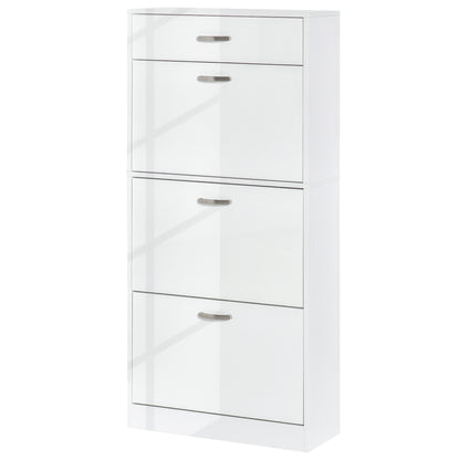Shoe Cabinet - 3 Folding Doors and Sliding Drawer - dim. 62L x 24W x 135H cm - aluminum handles. Particle Board White
