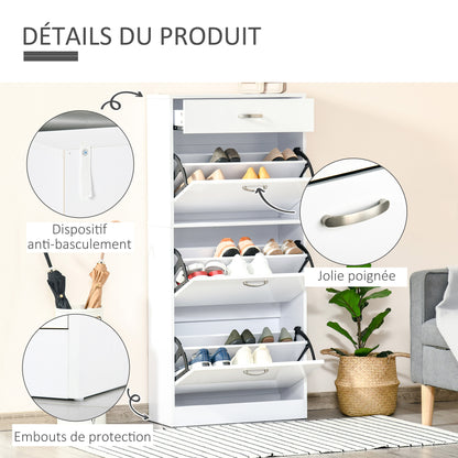 Shoe Cabinet - 3 Folding Doors and Sliding Drawer - dim. 62L x 24W x 135H cm - aluminum handles. Particle Board White
