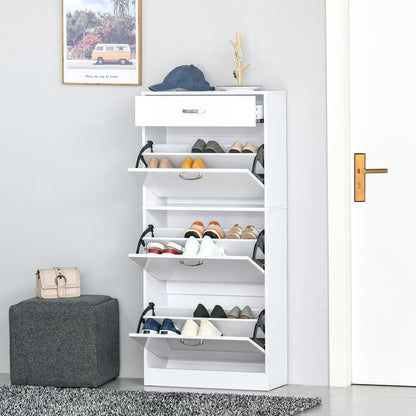 Shoe Cabinet - 3 Folding Doors and Sliding Drawer - dim. 62L x 24W x 135H cm - aluminum handles. Particle Board White
