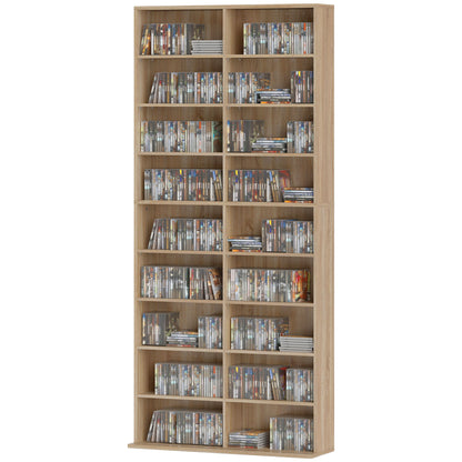 Media Shelf for CDs, DVDs & Blu-rays – Holds up to 640 CDs / 360 DVDs / 430 Blu-rays, Adjustable Shelves, Natural Wood Finish (31 x 9.4 x 68.9 in)