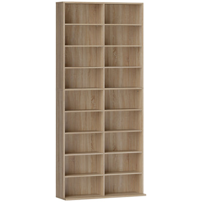 Media Shelf for CDs, DVDs & Blu-rays – Holds up to 640 CDs / 360 DVDs / 430 Blu-rays, Adjustable Shelves, Natural Wood Finish (31 x 9.4 x 68.9 in)