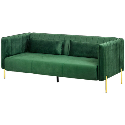 3-Seater Space-Saving Sofa with Padded Cushions, Modern Sofa with Steel Legs and Velvet Fabric, 200x88x76 cm, Green