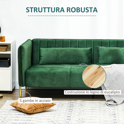 3-Seater Space-Saving Sofa with Padded Cushions, Modern Sofa with Steel Legs and Velvet Fabric, 200x88x76 cm, Green